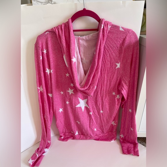 Medium lightweight VS Pink Hoodie. Pink with white stars. Light wear. - Picture 3 of 7